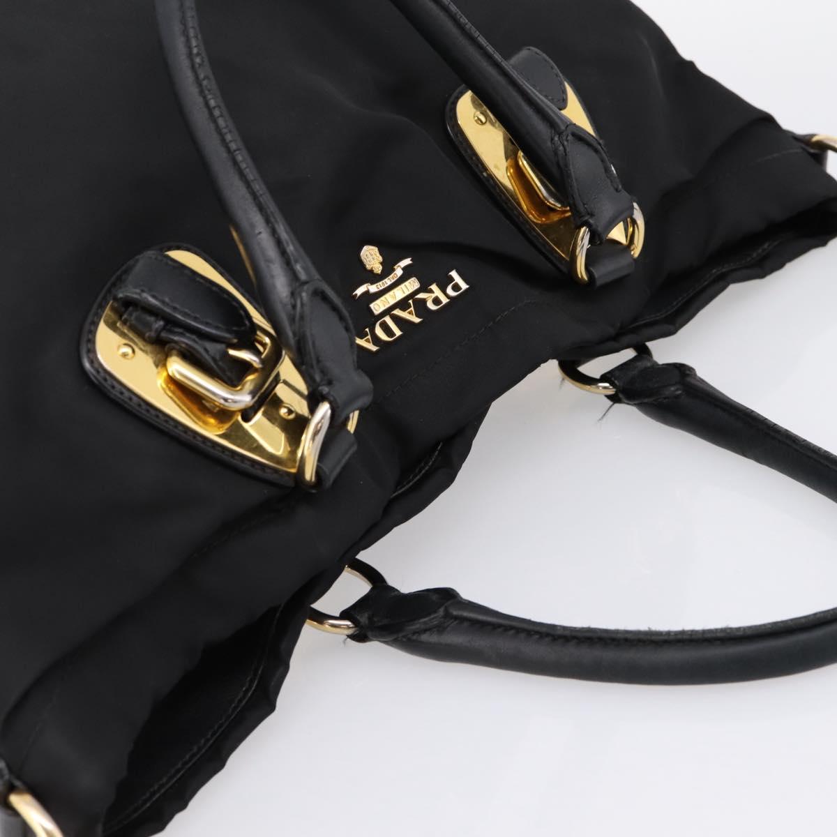 PRADA Hand Bag Nylon 2way Black Gold Auth hk4018