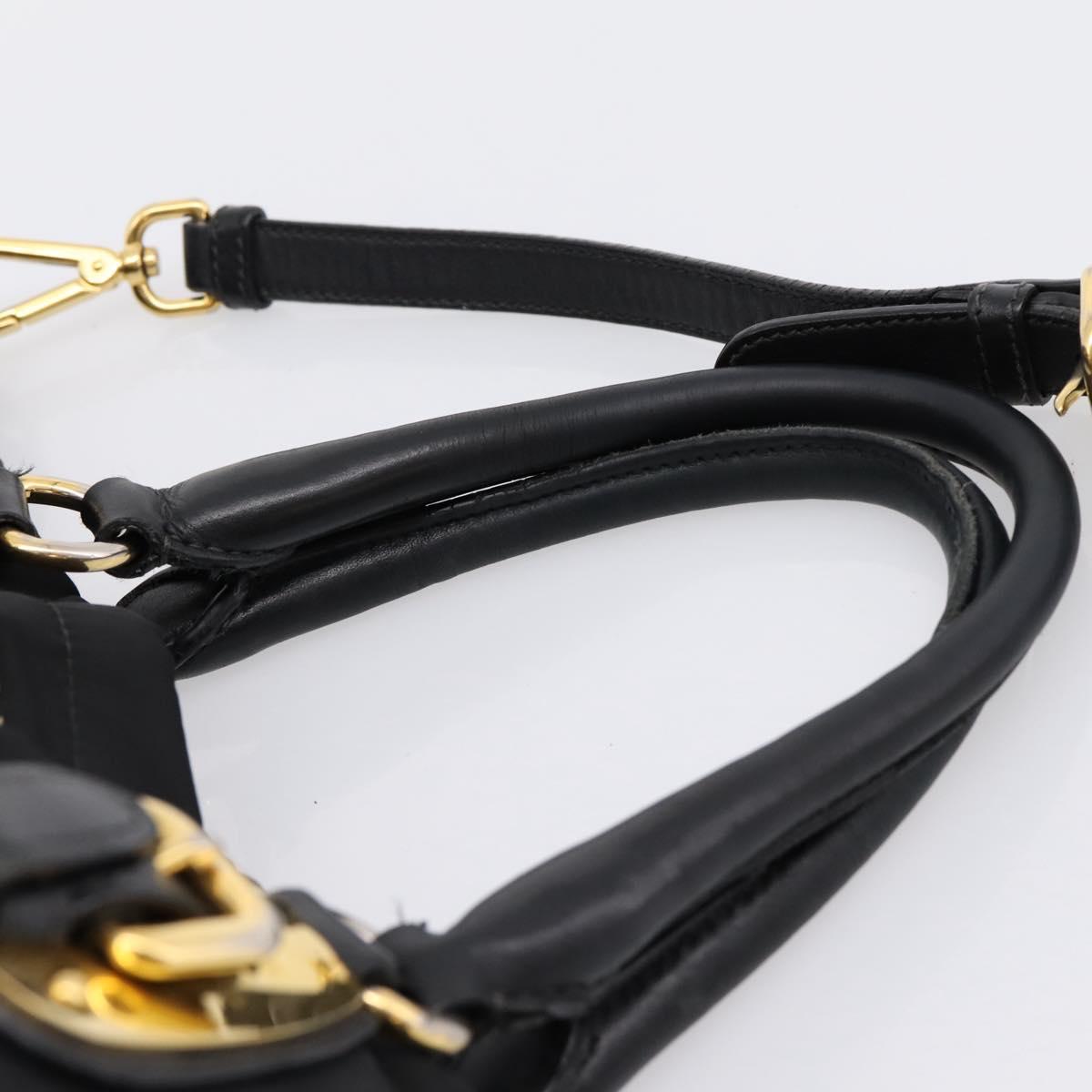 PRADA Hand Bag Nylon 2way Black Gold Auth hk4018