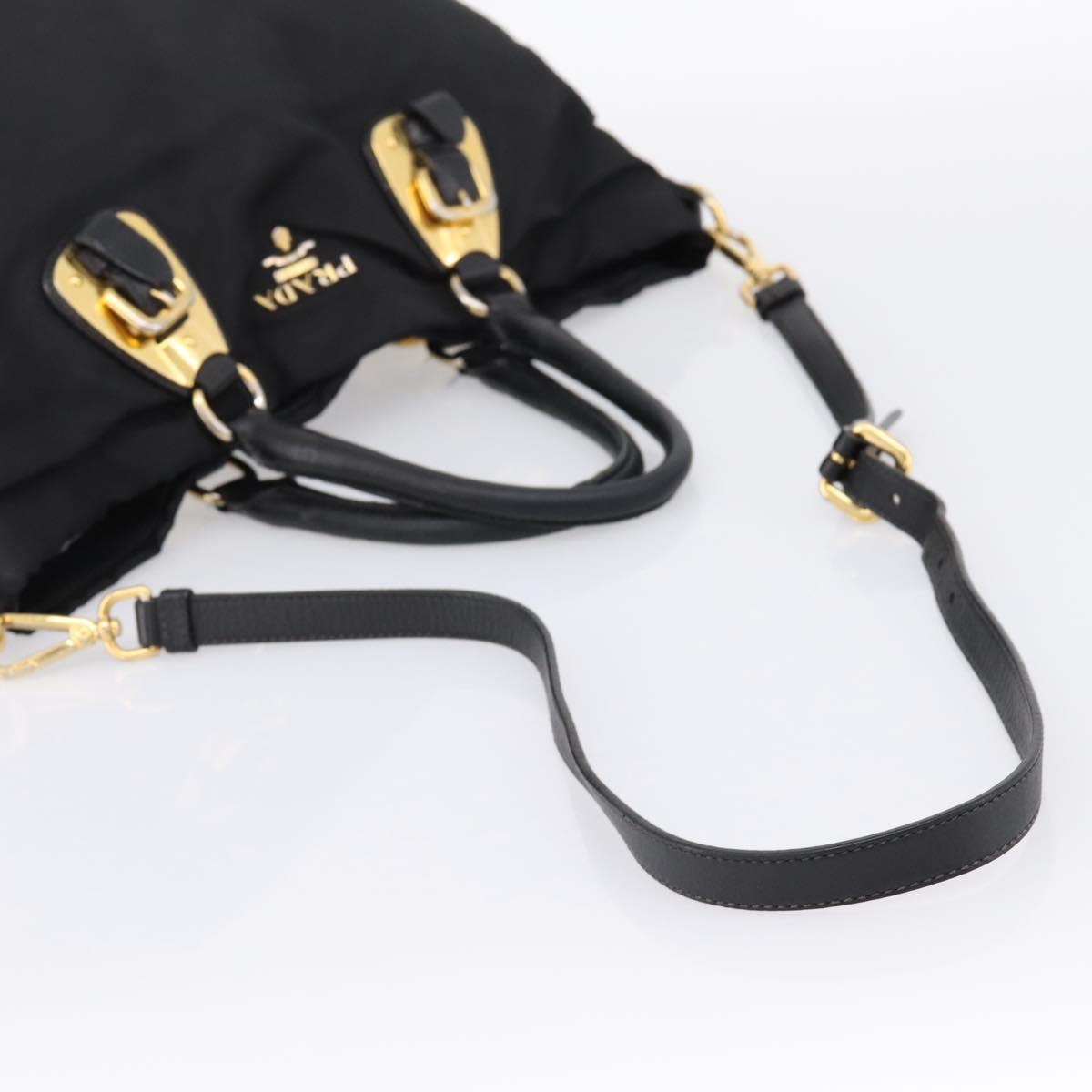 PRADA Hand Bag Nylon 2way Black Gold Auth hk4018