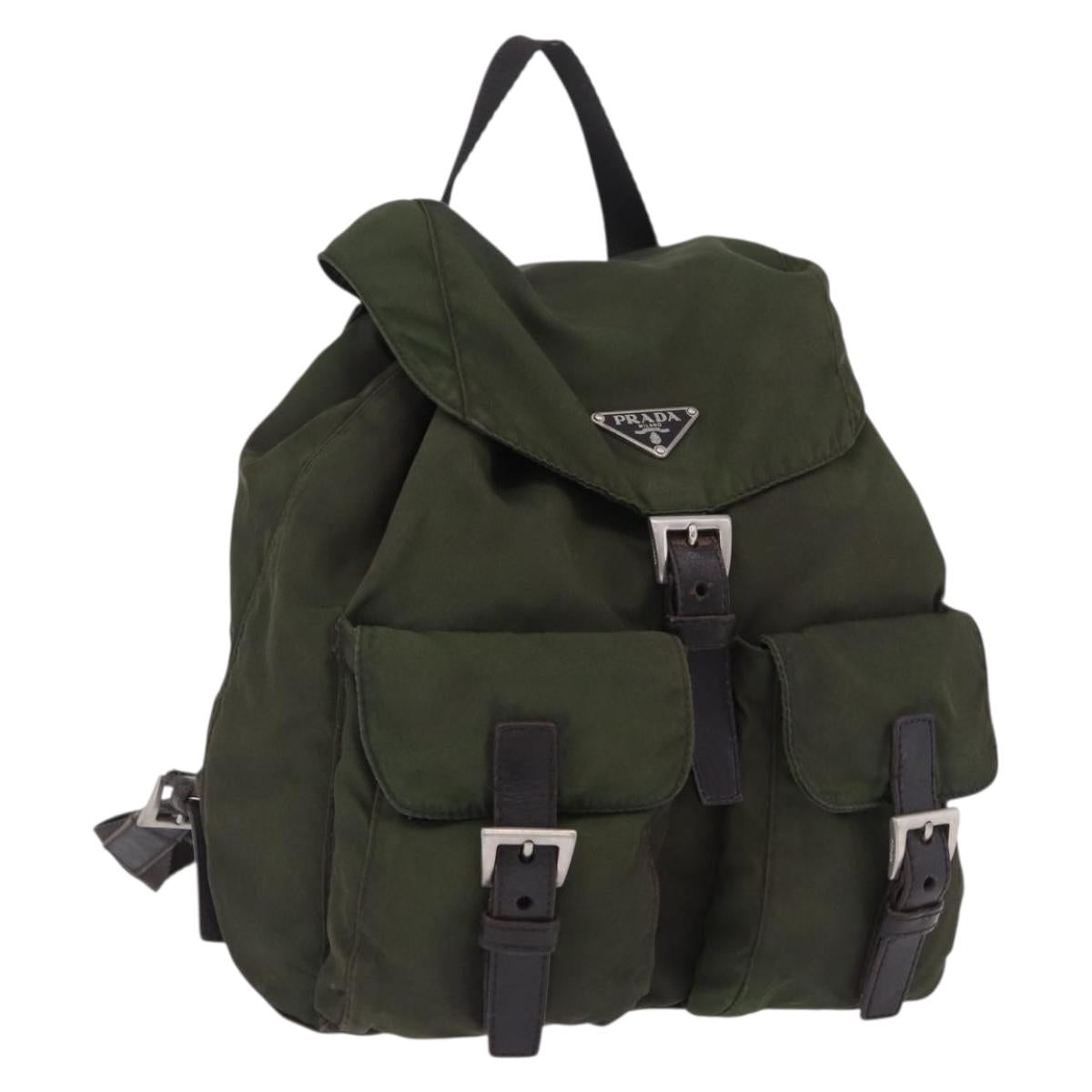 PRADA Backpack Nylon Khaki Silver Auth hk4019