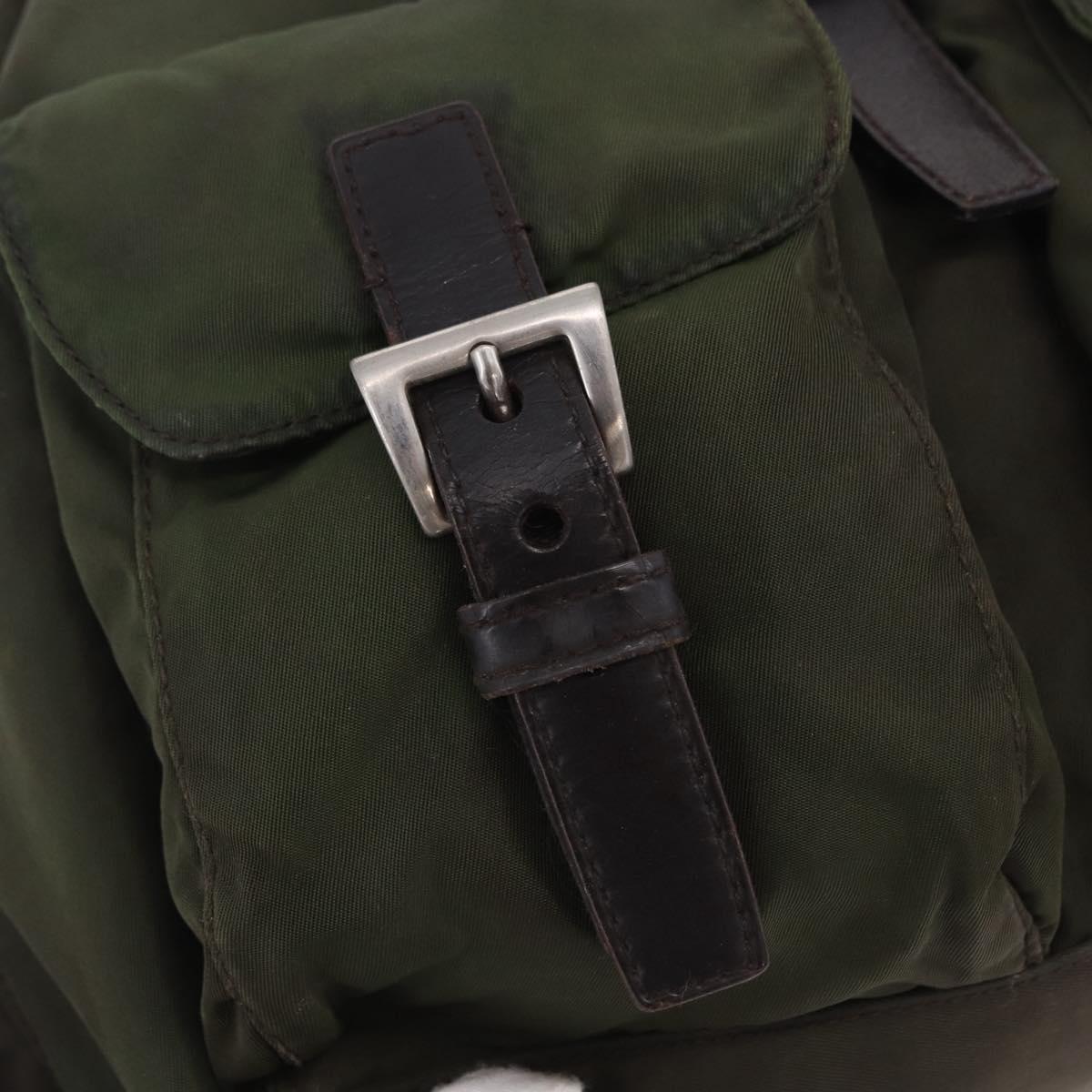 PRADA Backpack Nylon Khaki Silver Auth hk4019