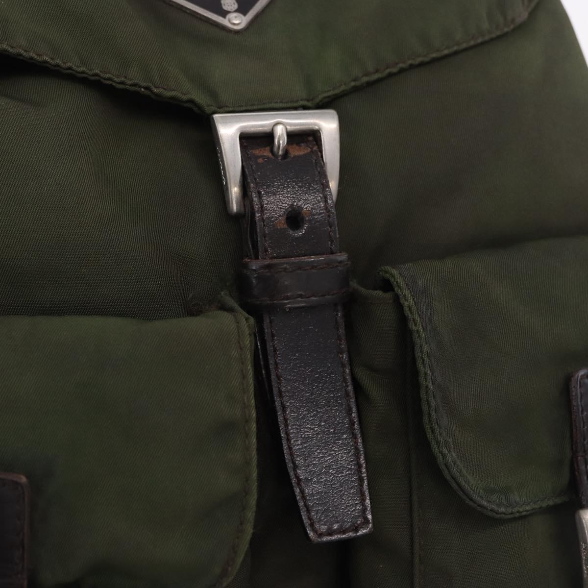 PRADA Backpack Nylon Khaki Silver Auth hk4019