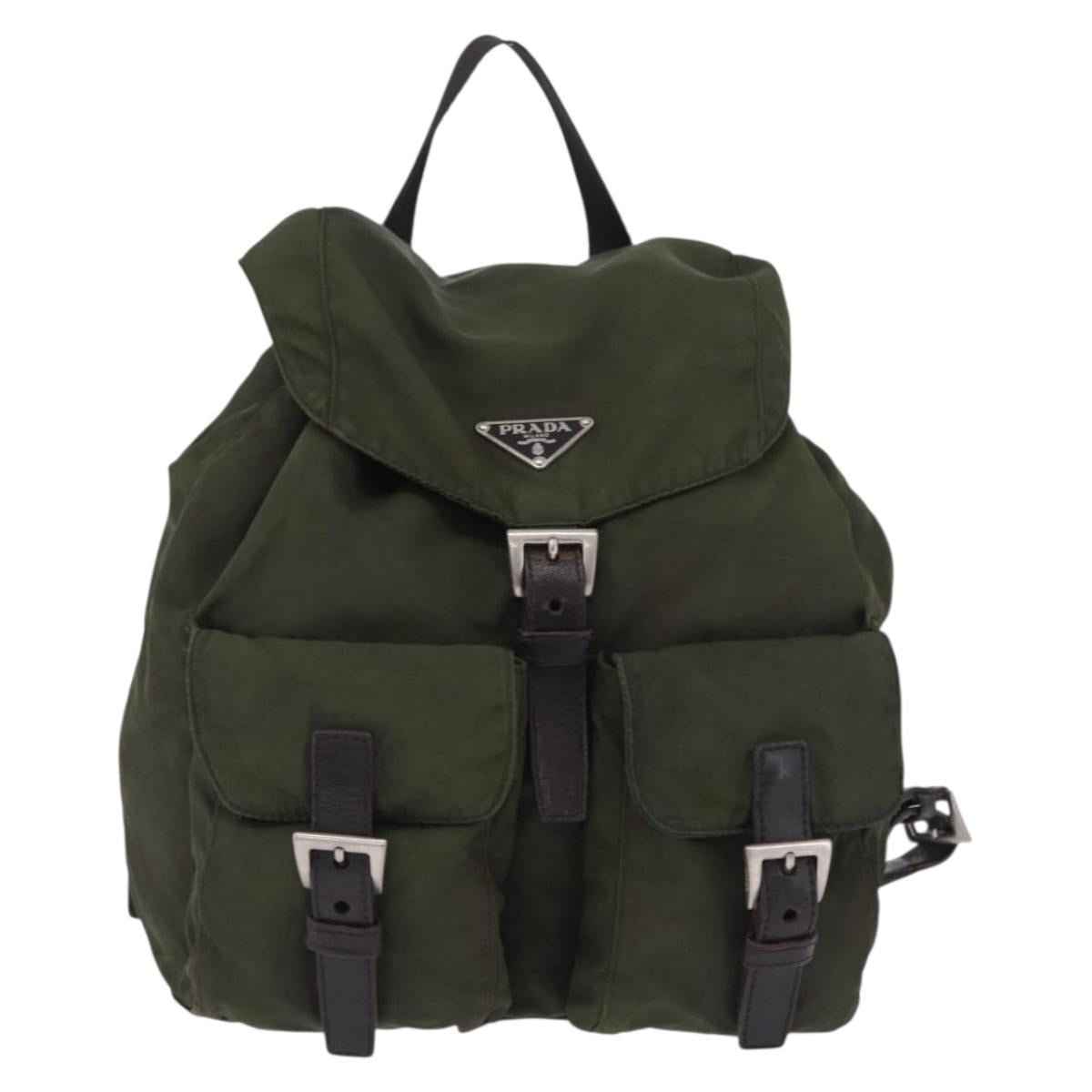 PRADA Backpack Nylon Khaki Silver Auth hk4019
