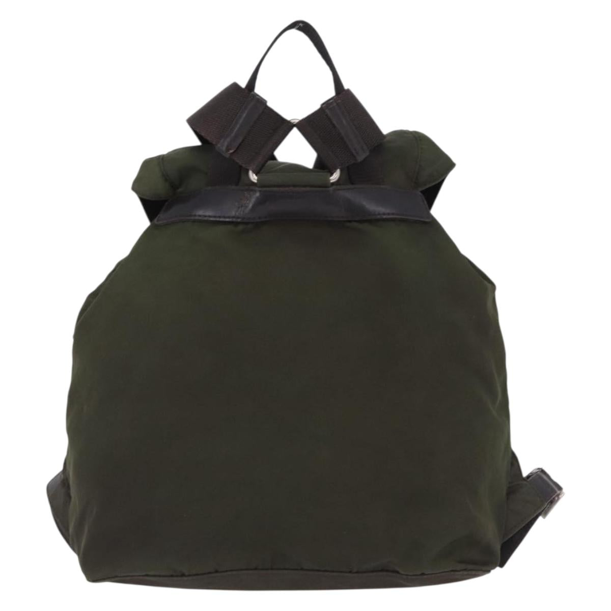 PRADA Backpack Nylon Khaki Silver Auth hk4019