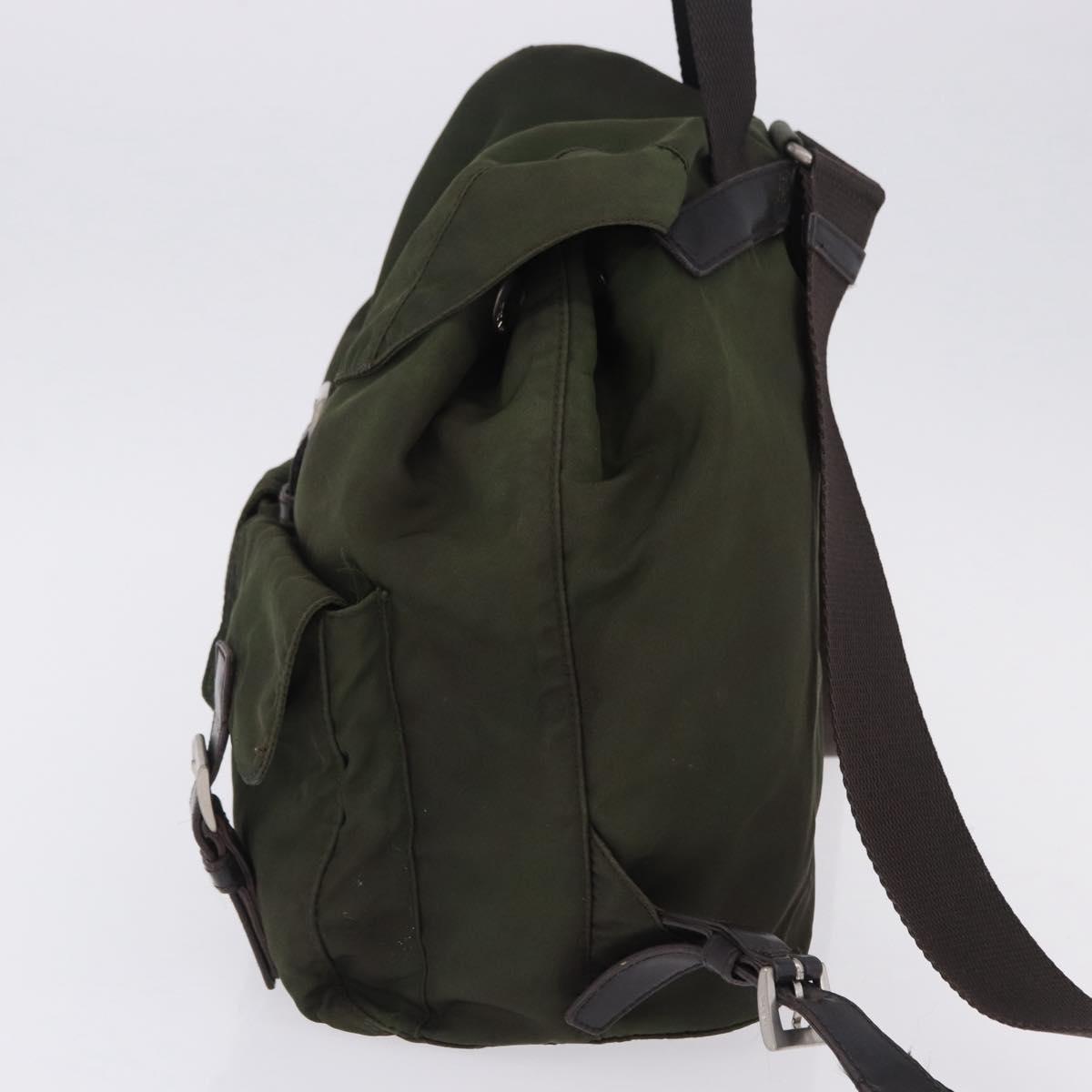 PRADA Backpack Nylon Khaki Silver Auth hk4019
