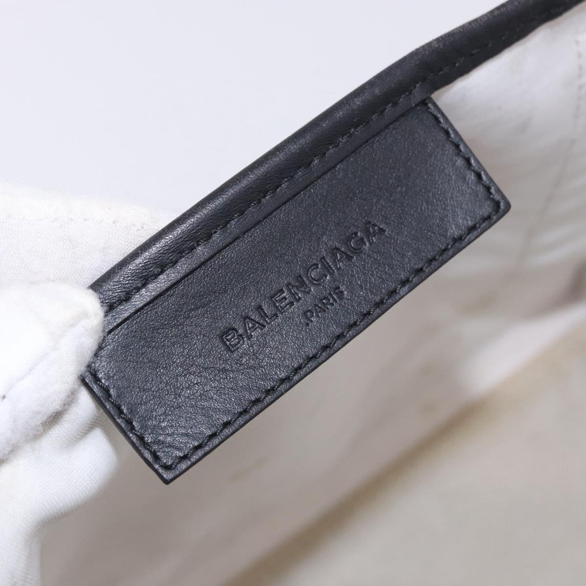 BALENCIAGA Navy Cabas Hand Bag Canvas White Black Auth hk4021