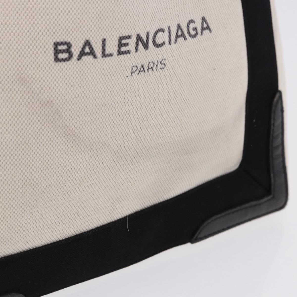 BALENCIAGA Navy Cabas Hand Bag Canvas White Black Auth hk4021
