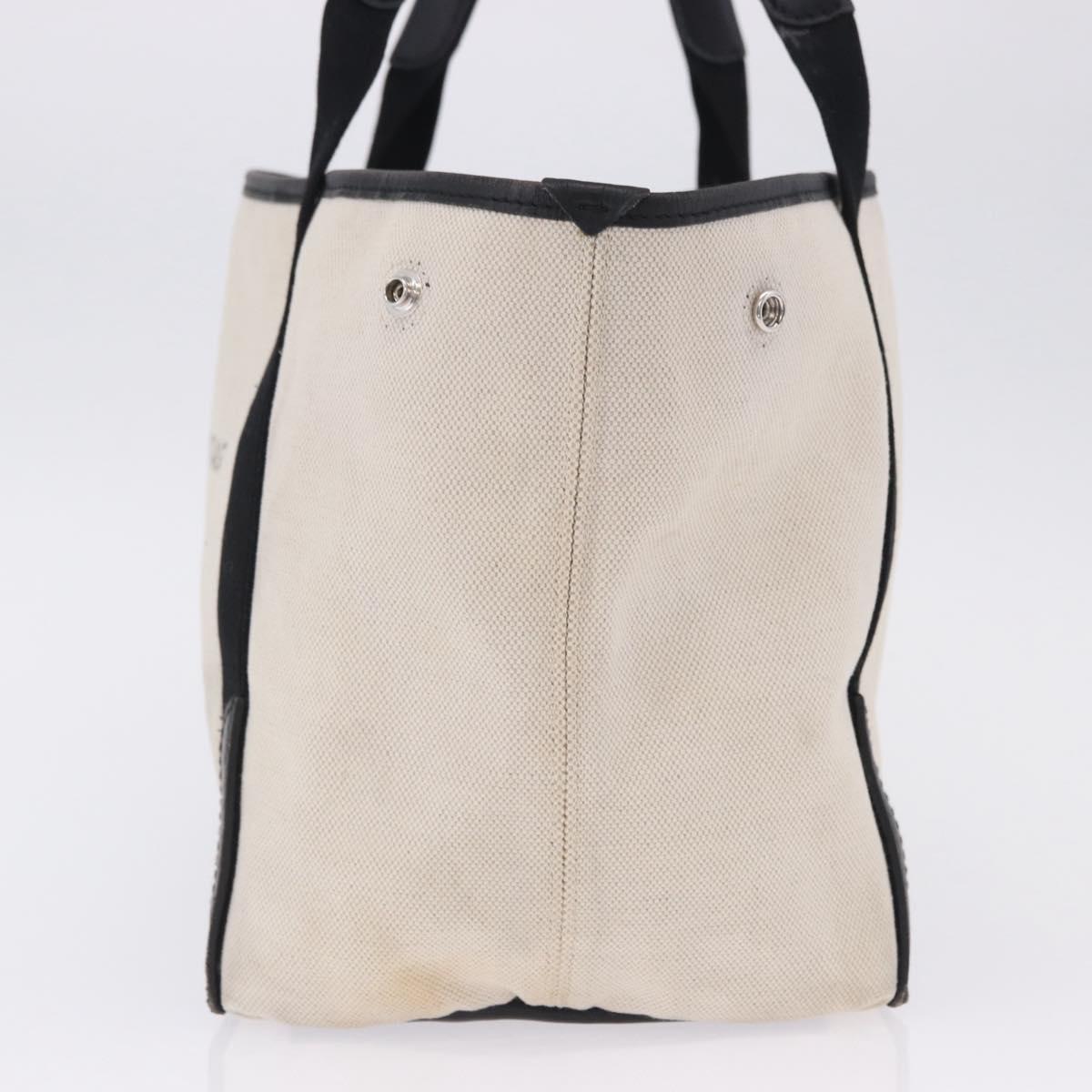 BALENCIAGA Navy Cabas Hand Bag Canvas White Black Auth hk4021