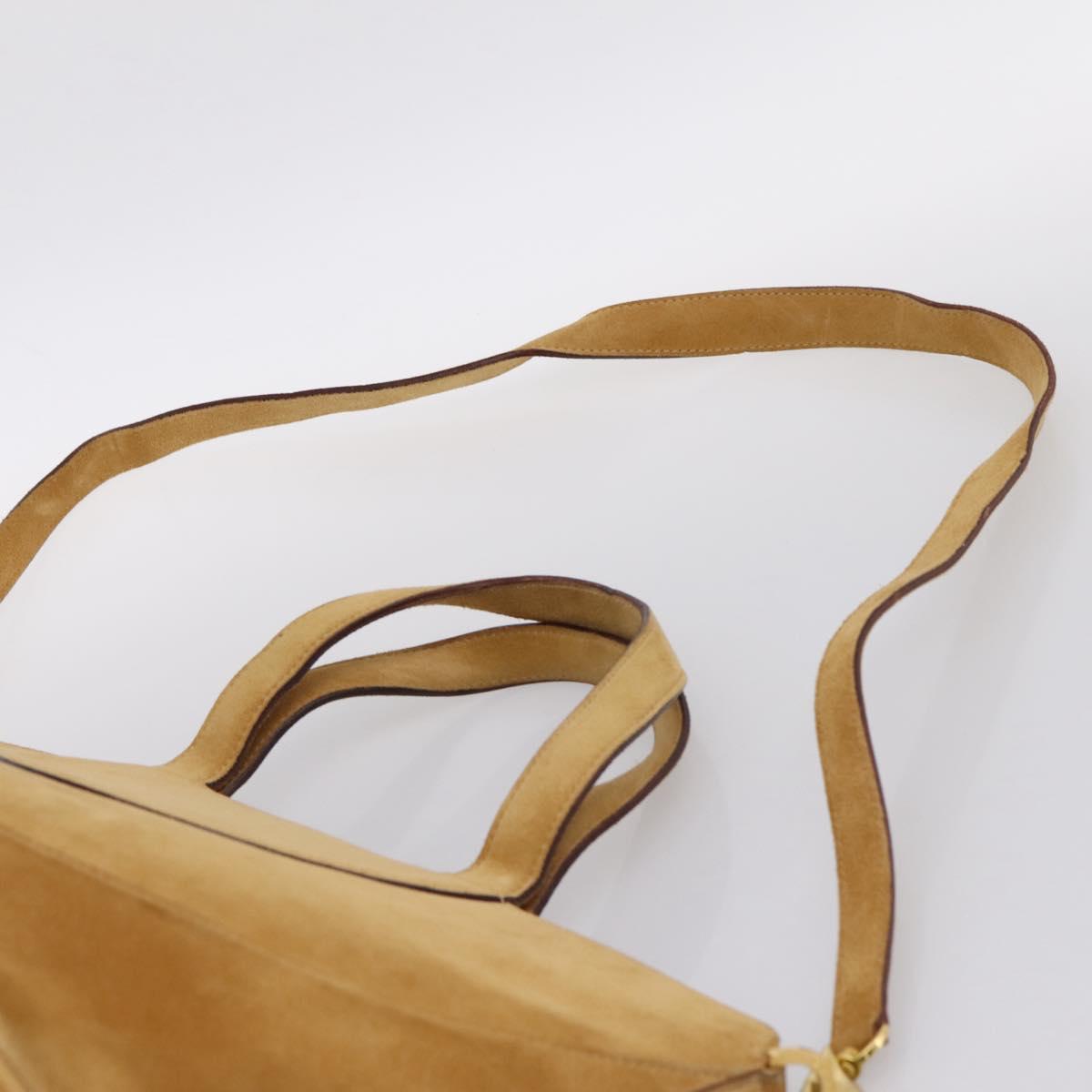 BVLGARI Decollete Hand Bag Suede 2way Brown Gold Auth hk4023