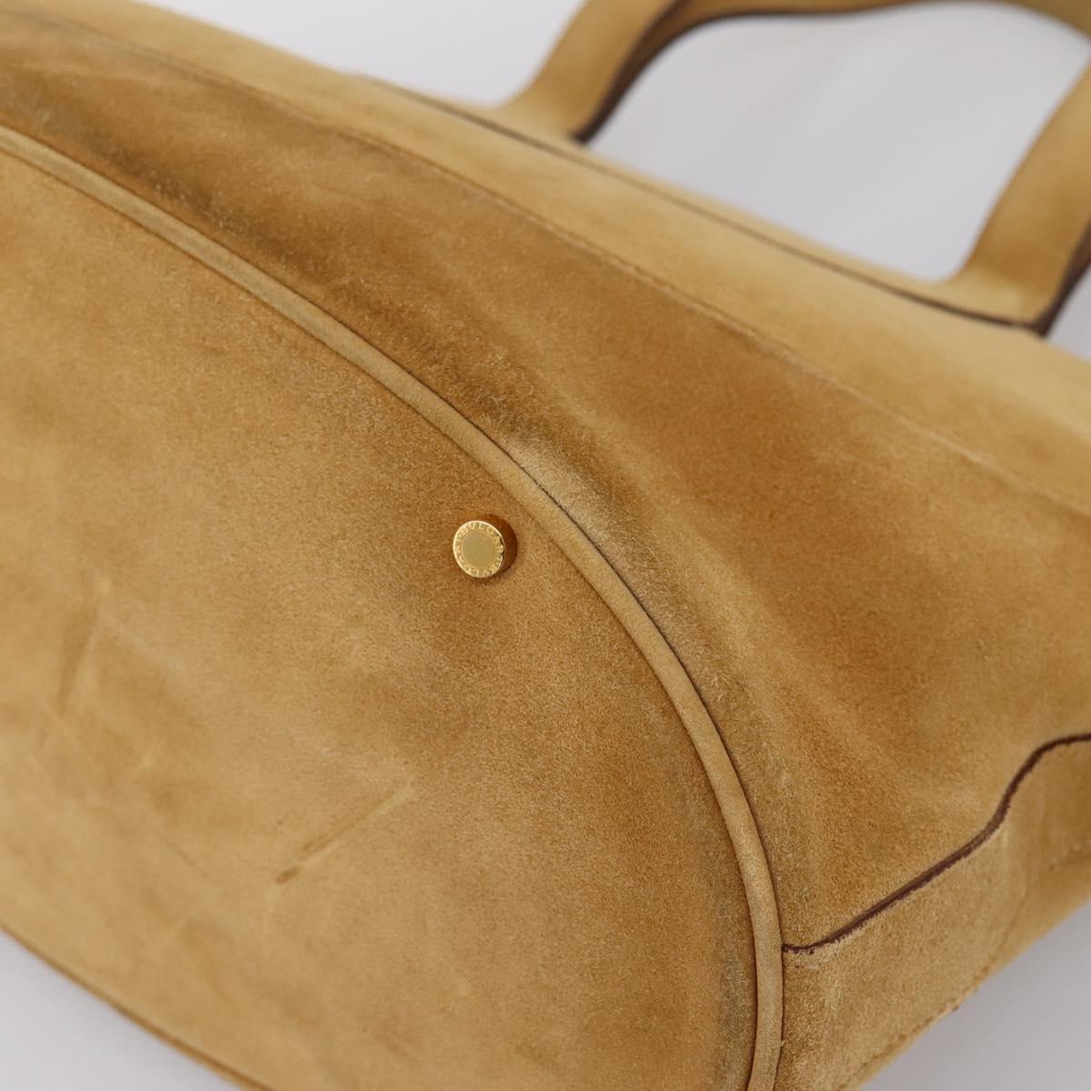 BVLGARI Decollete Hand Bag Suede 2way Brown Gold Auth hk4023