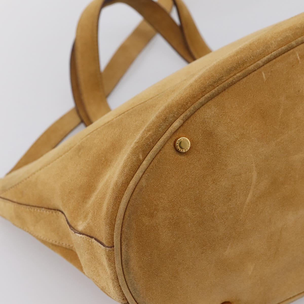 BVLGARI Decollete Hand Bag Suede 2way Brown Gold Auth hk4023