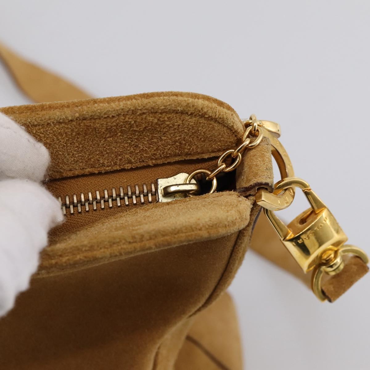 BVLGARI Decollete Hand Bag Suede 2way Brown Gold Auth hk4023