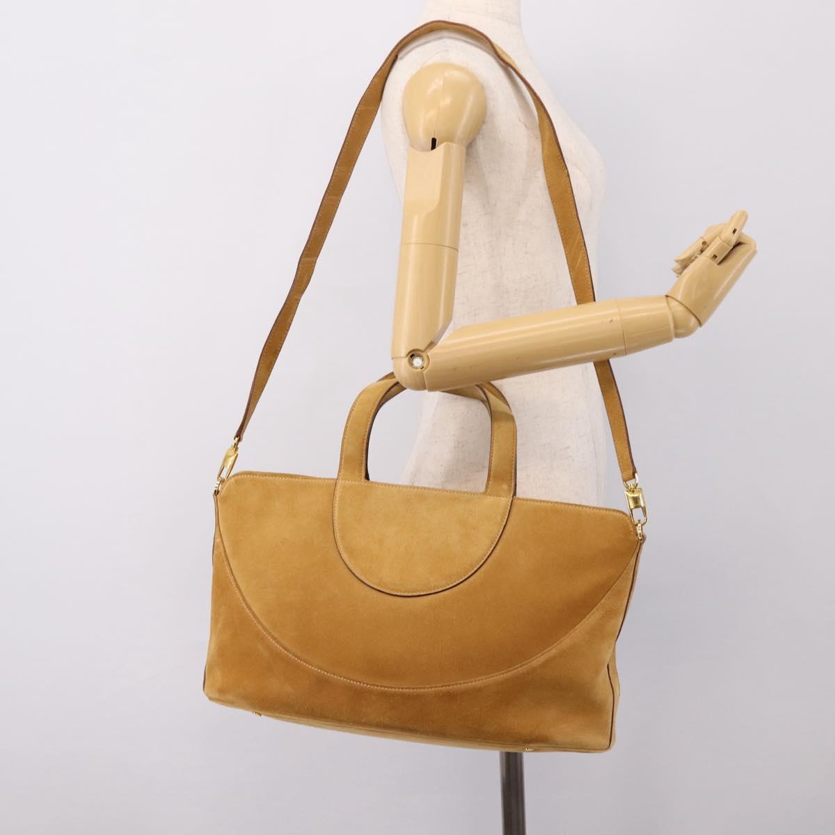 BVLGARI Decollete Hand Bag Suede 2way Brown Gold Auth hk4023