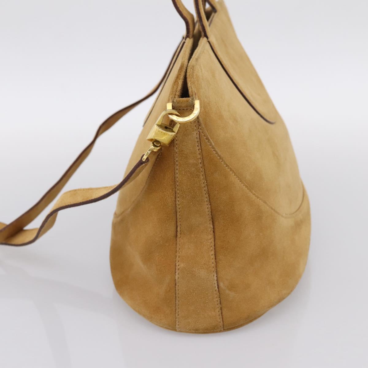 BVLGARI Decollete Hand Bag Suede 2way Brown Gold Auth hk4023
