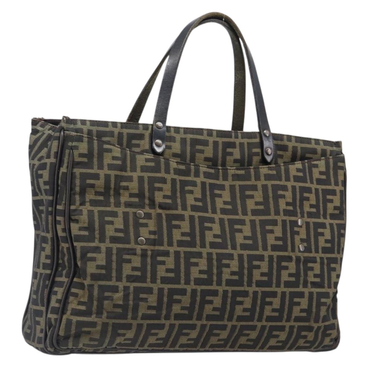 FENDI Zucca Canvas Hand Bag Black Brown Auth hk4024