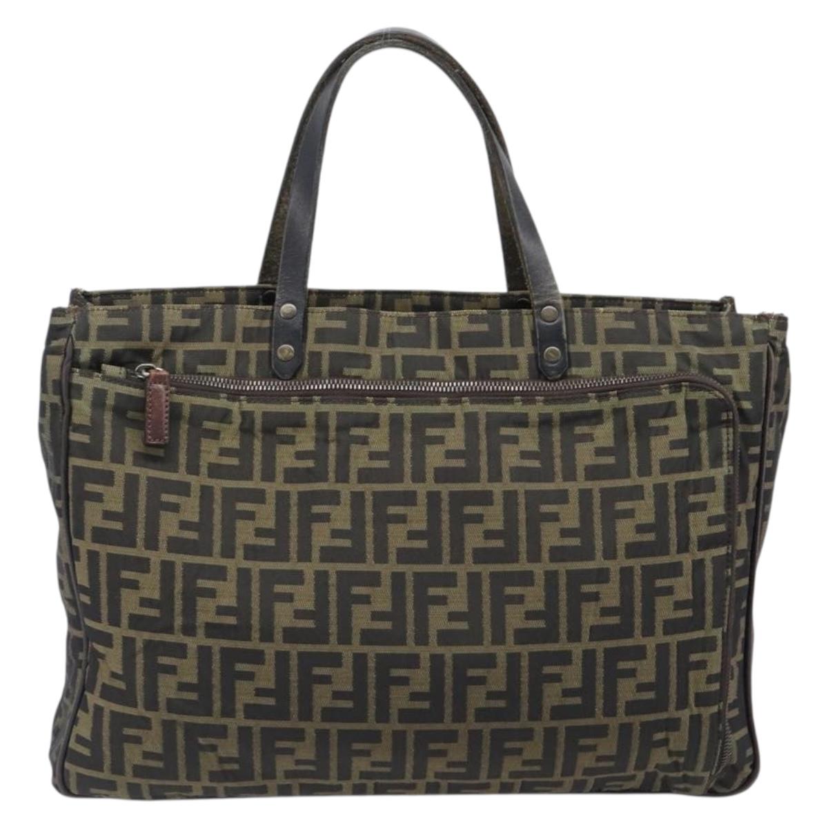 FENDI Zucca Canvas Hand Bag Black Brown Auth hk4024