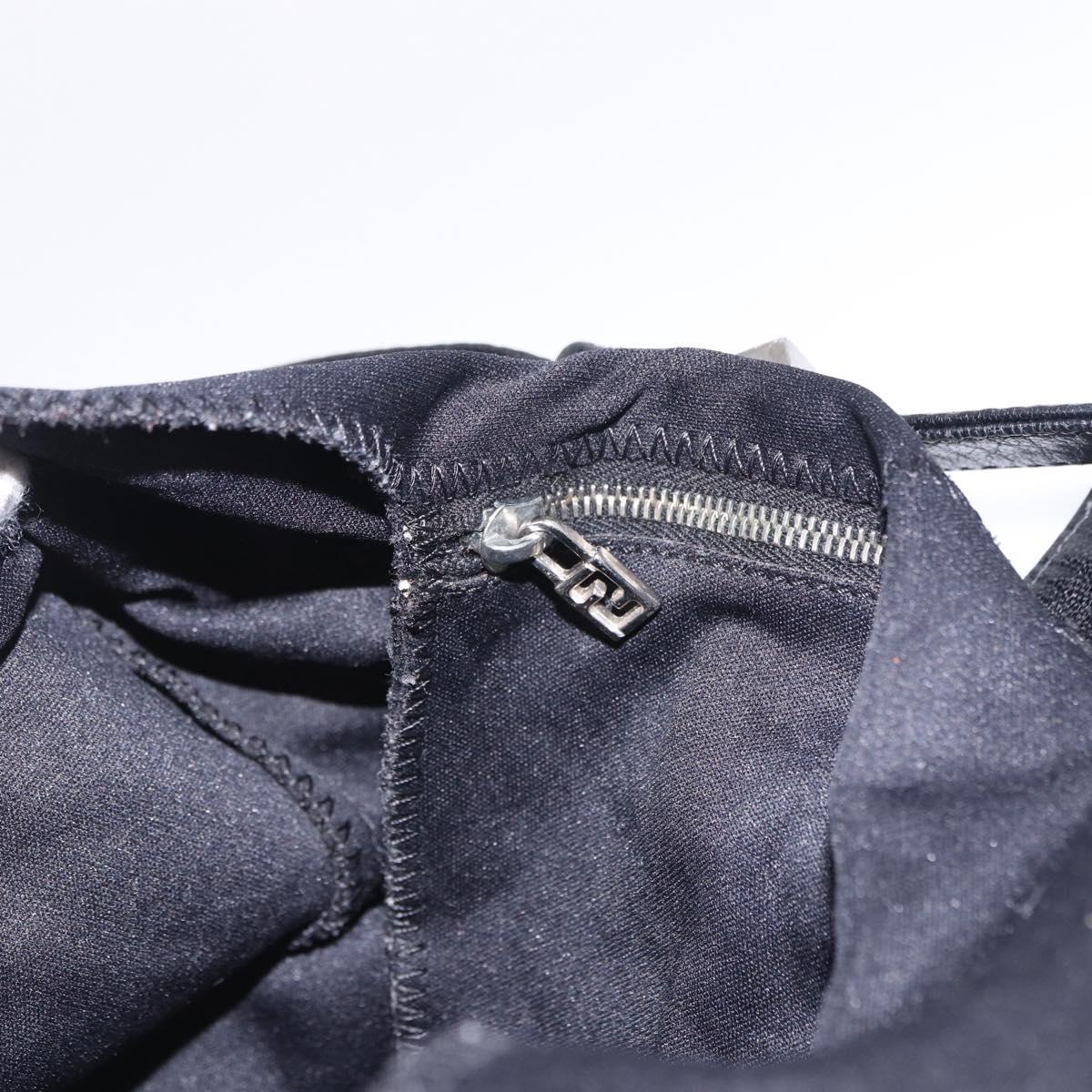 FENDI Shoulder Bag Cotton Jersey Black Silver Auth hk4025