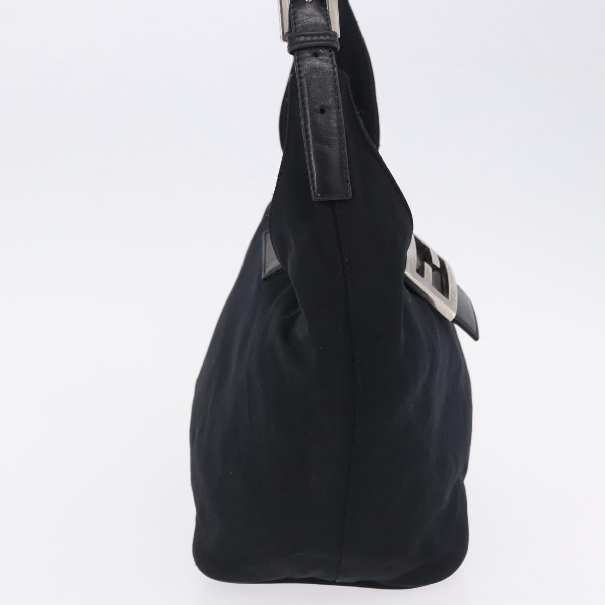 FENDI Shoulder Bag Cotton Jersey Black Silver Auth hk4025