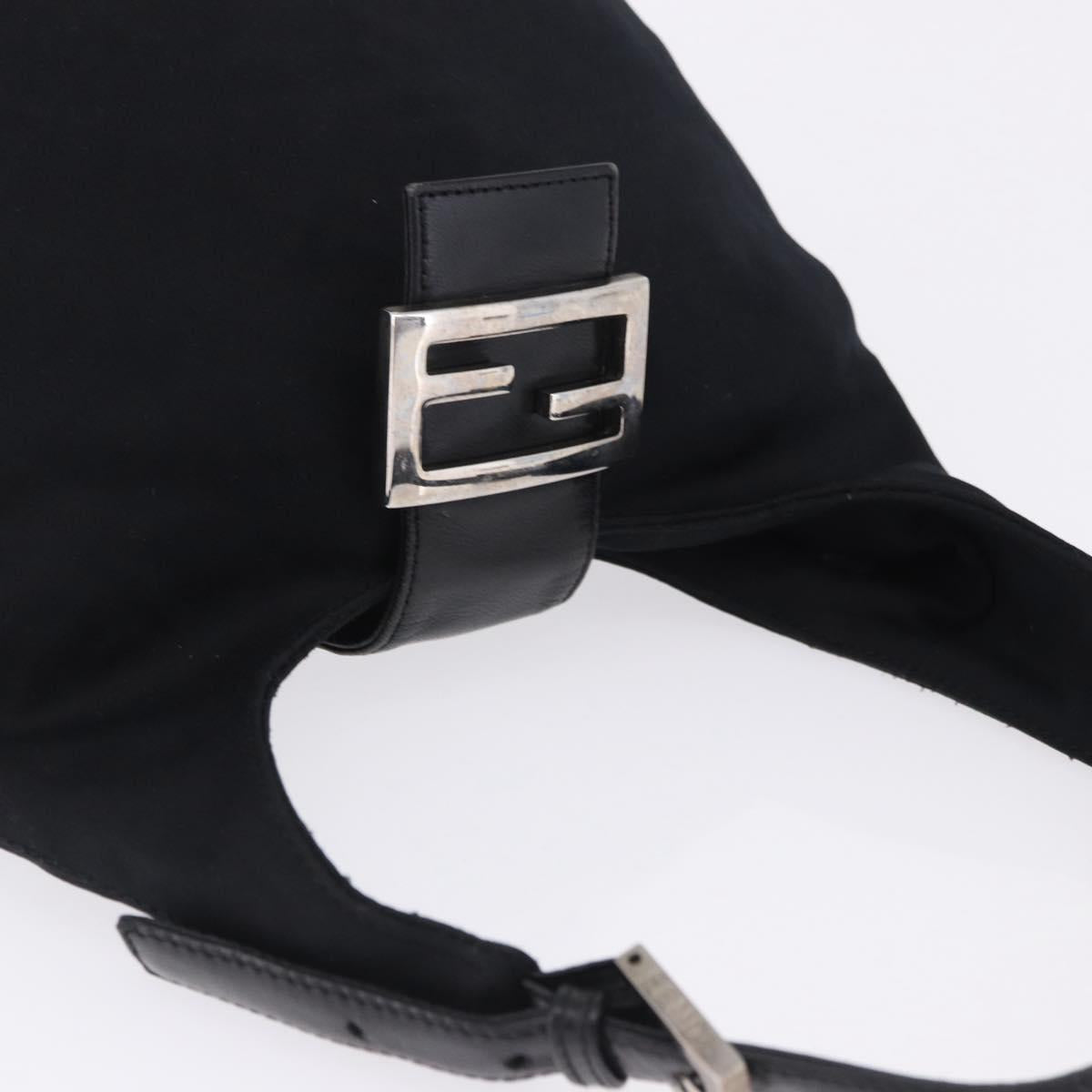 FENDI Shoulder Bag Cotton Jersey Black Silver Auth hk4025