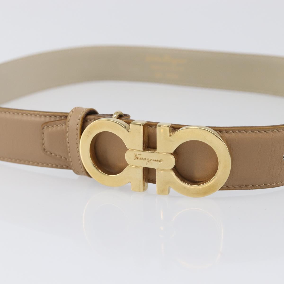Salvatore Ferragamo Gancini Belt Leather 29.5"" Beige Gold Auth hk4030