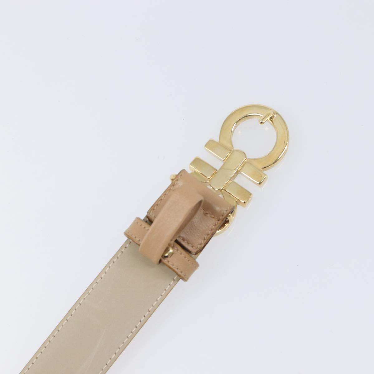 Salvatore Ferragamo Gancini Belt Leather 29.5"" Beige Gold Auth hk4030