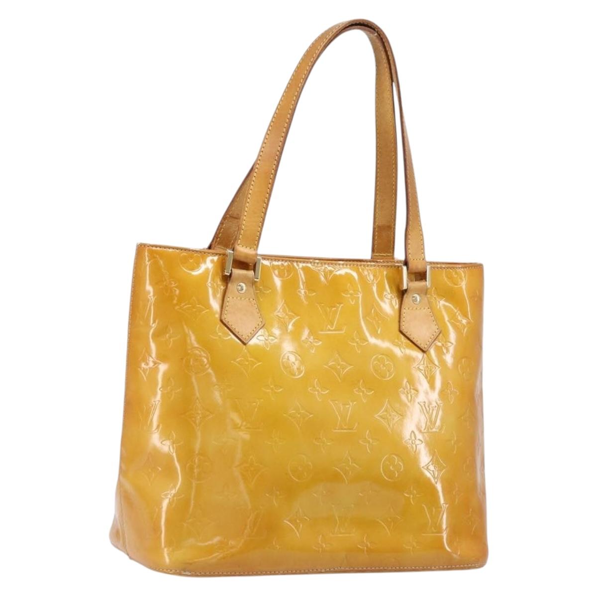 LOUIS VUITTON Monogram Vernis Houston Hand Bag Beige M91004 LV Auth hk4032