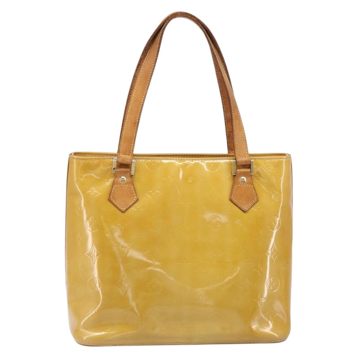 LOUIS VUITTON Monogram Vernis Houston Hand Bag Beige M91004 LV Auth hk4033