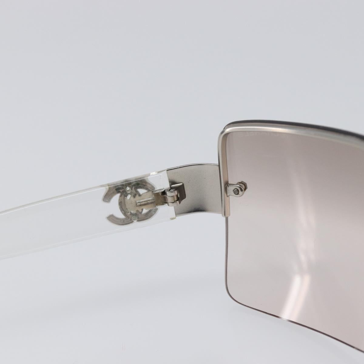 CHANEL Sunglasses Plastic Silver CC Auth hk4035