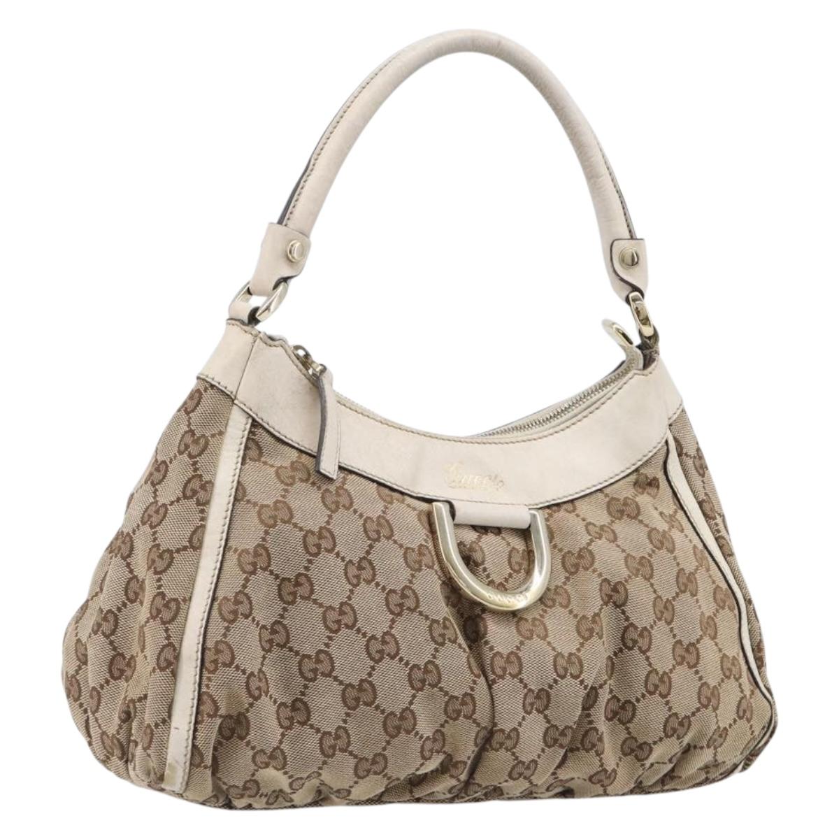 GUCCI GG Canvas Abbey Shoulder Bag Beige Gold 190525 Auth hk4036