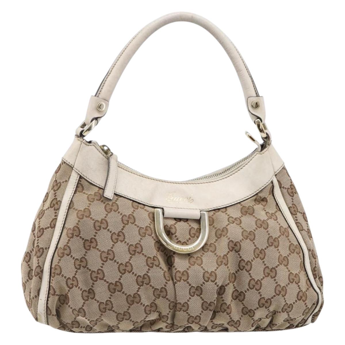 GUCCI GG Canvas Abbey Shoulder Bag Beige Gold 190525 Auth hk4036