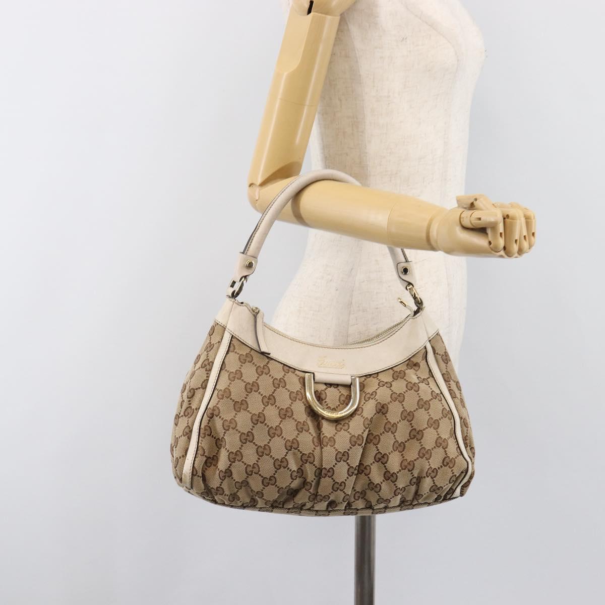 GUCCI GG Canvas Abbey Shoulder Bag Beige Gold 190525 Auth hk4036