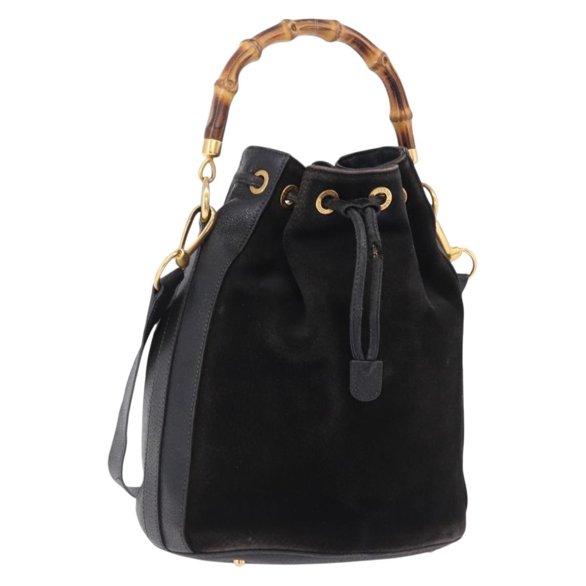 GUCCI Bamboo Shoulder Bag Suede 2way Black Gold 001 2865 1657 Auth hk4037