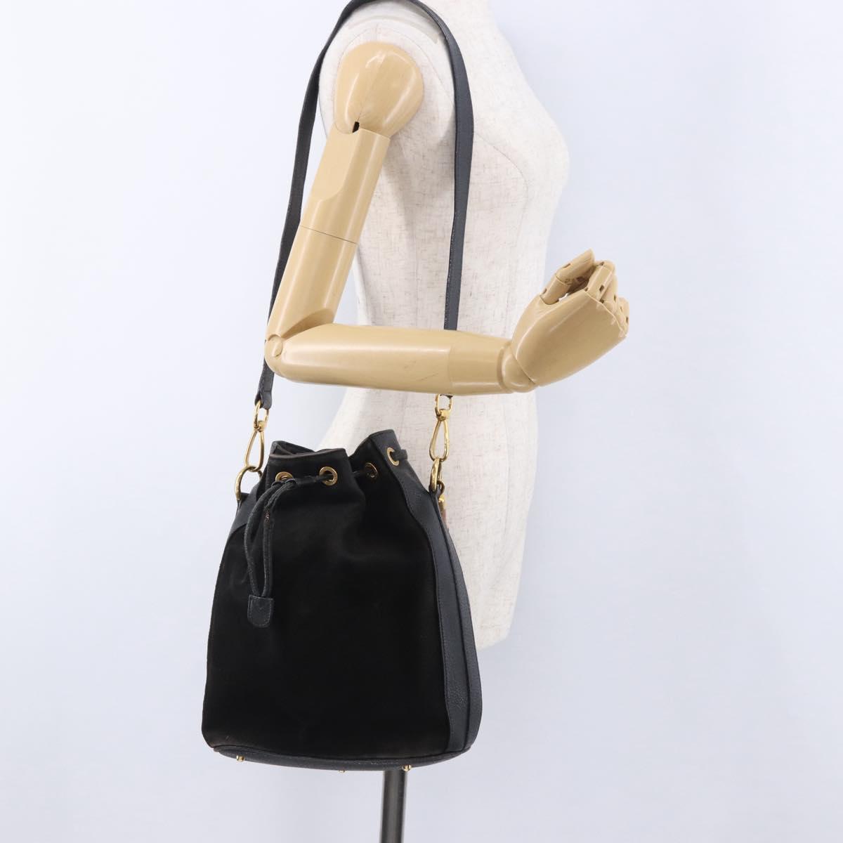 GUCCI Bamboo Shoulder Bag Suede 2way Black Gold 001 2865 1657 Auth hk4037