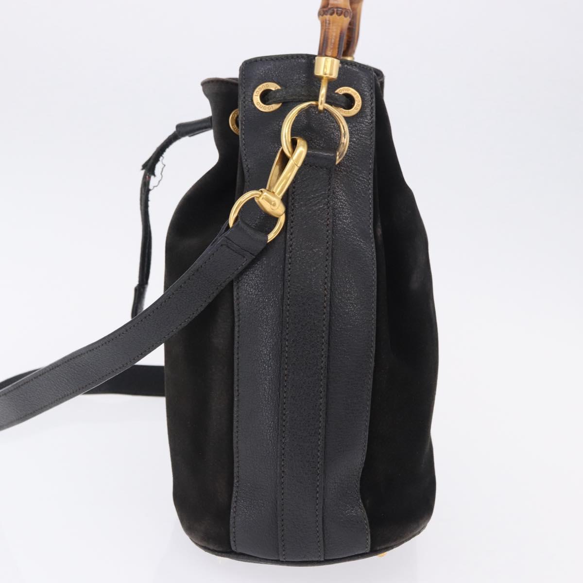 GUCCI Bamboo Shoulder Bag Suede 2way Black Gold 001 2865 1657 Auth hk4037