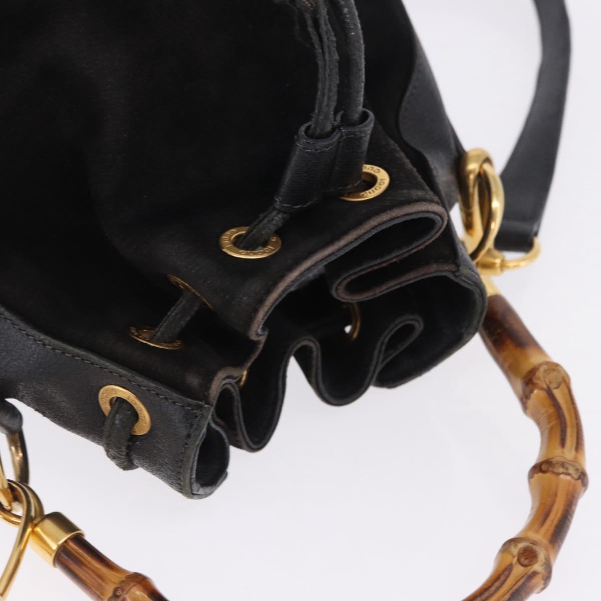 GUCCI Bamboo Shoulder Bag Suede 2way Black Gold 001 2865 1657 Auth hk4037