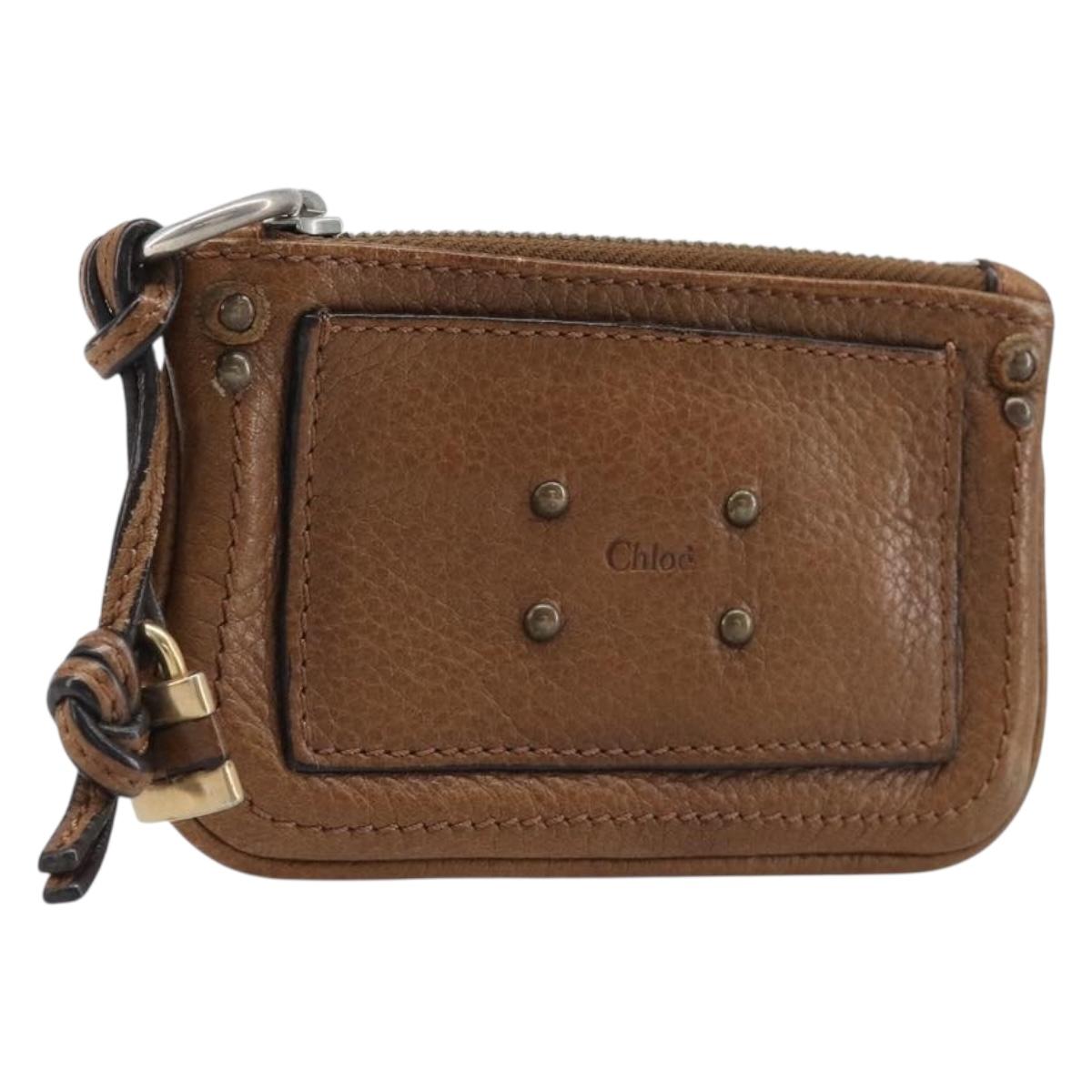 Chloe Paddington Coin Purse Leather Brown Silver Gold Auth hk4038