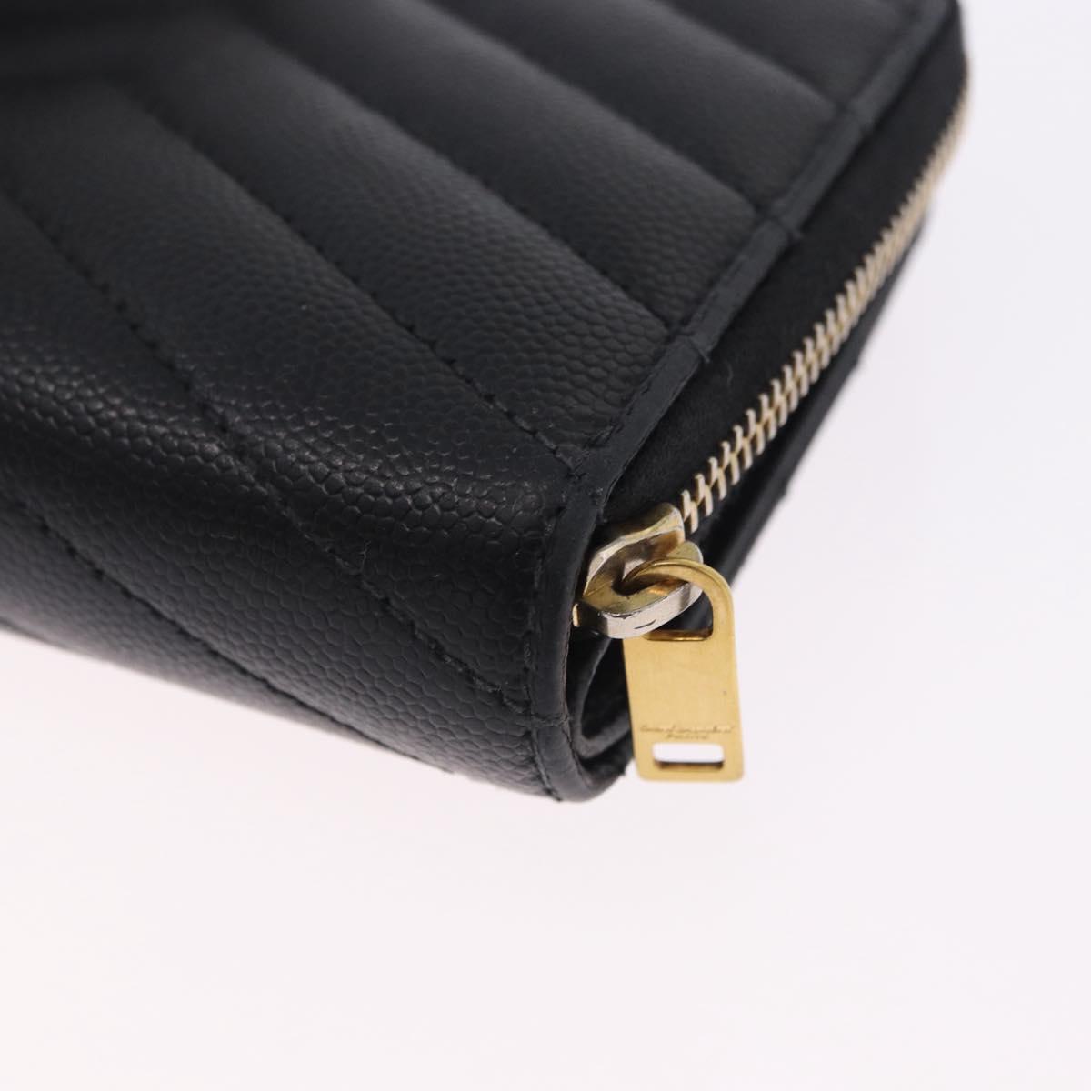 SAINT LAURENT Bifold Wallet Leather Black Gold Auth hk4039