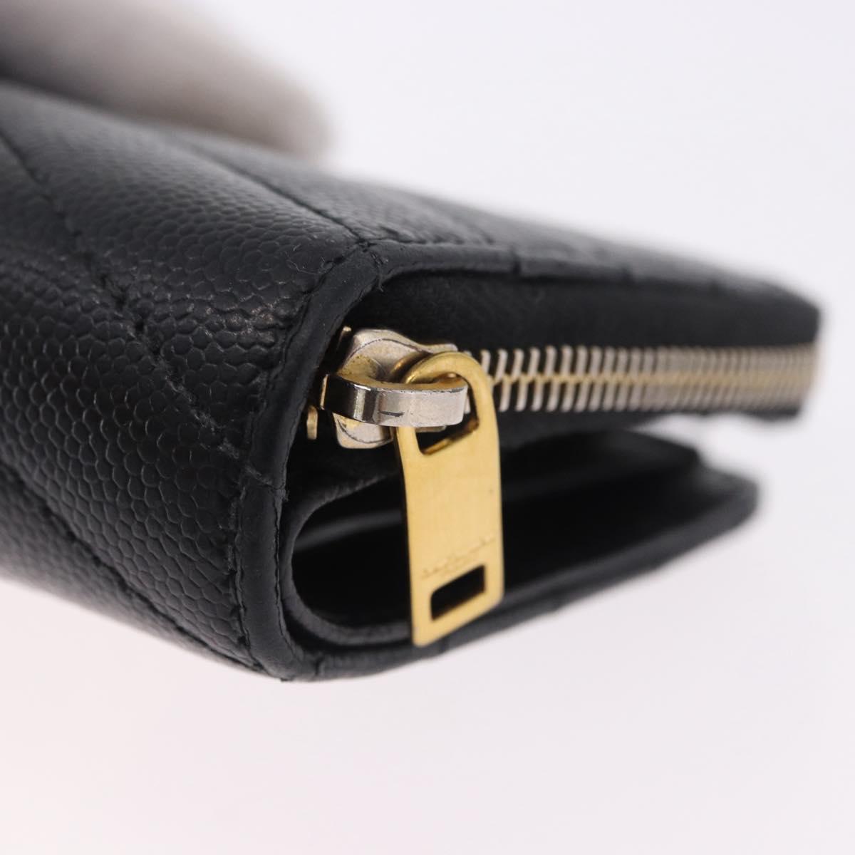 SAINT LAURENT Bifold Wallet Leather Black Gold Auth hk4039