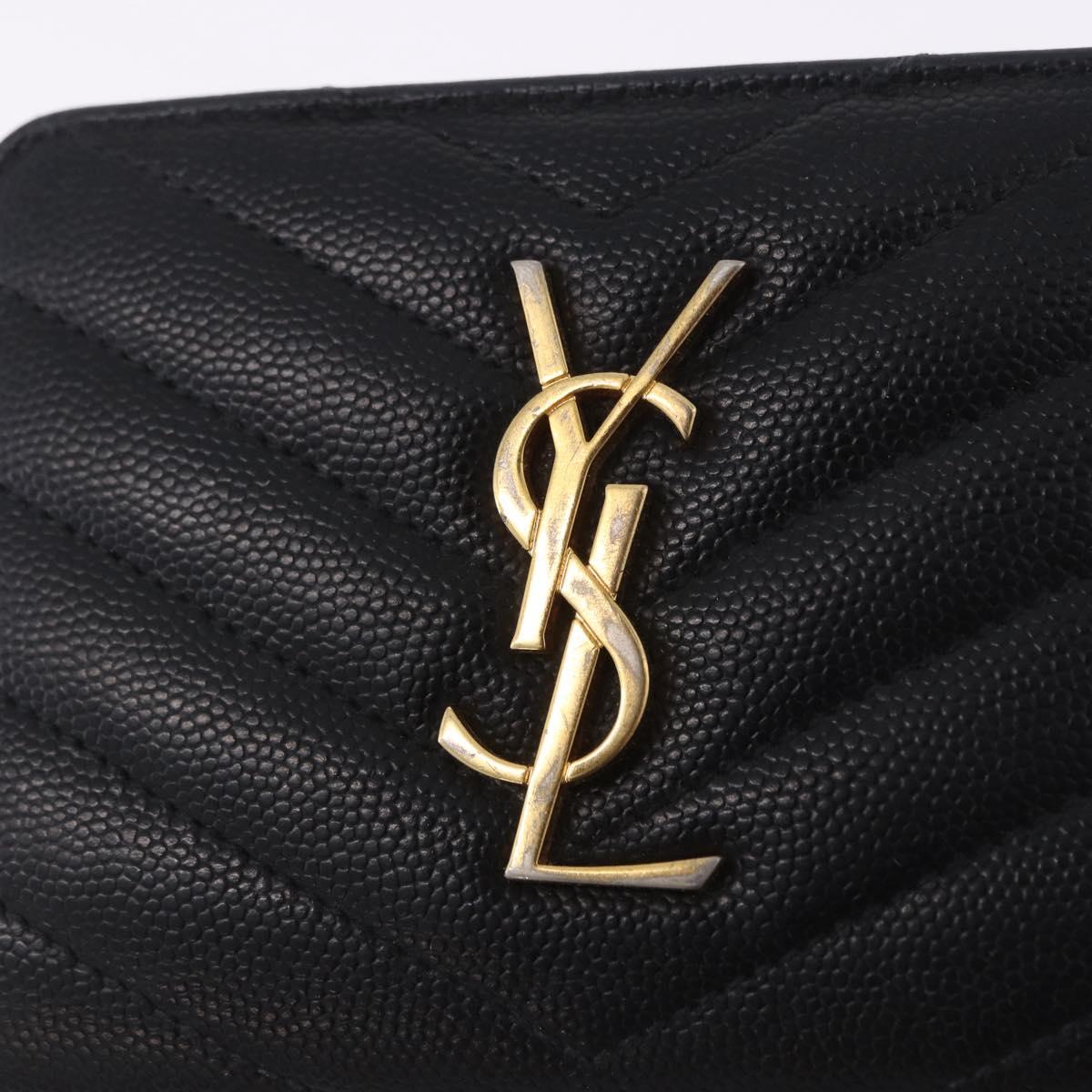 SAINT LAURENT Bifold Wallet Leather Black Gold Auth hk4039