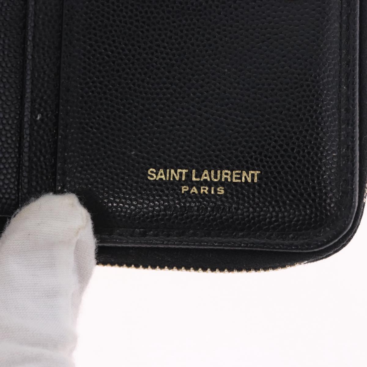 SAINT LAURENT Bifold Wallet Leather Black Gold Auth hk4039