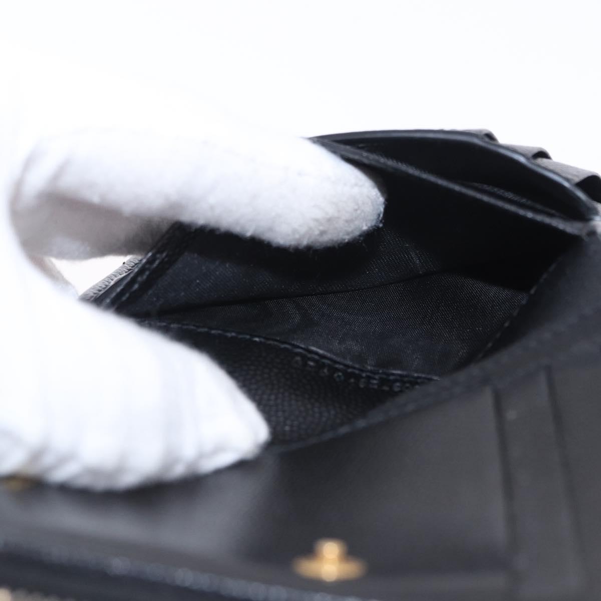 SAINT LAURENT Bifold Wallet Leather Black Gold Auth hk4039