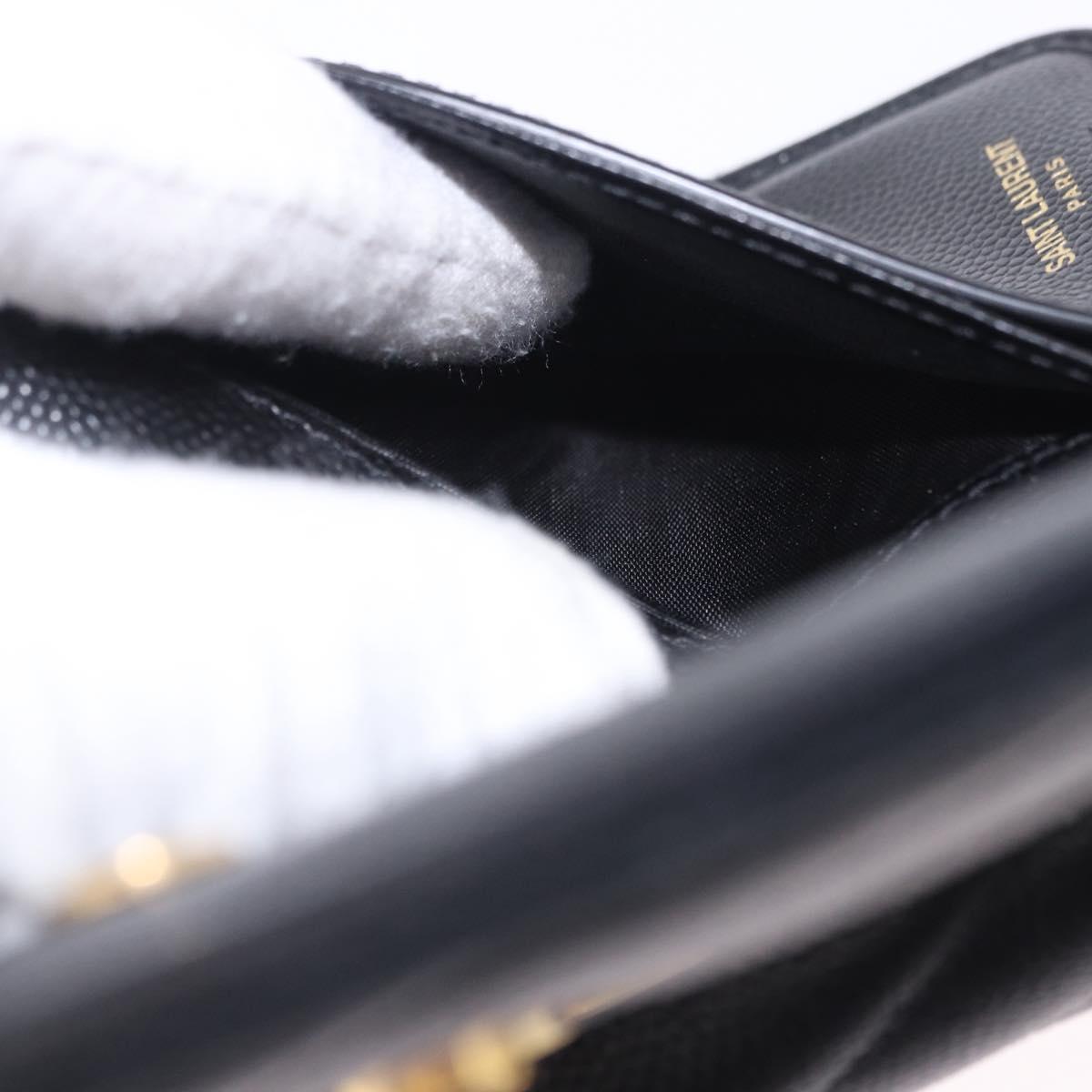 SAINT LAURENT Bifold Wallet Leather Black Gold Auth hk4039