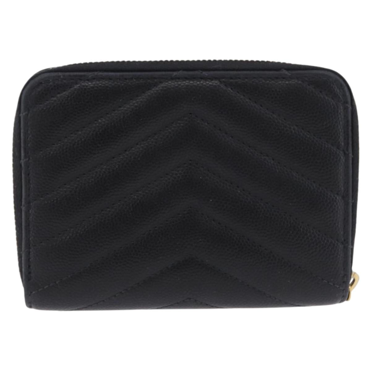 SAINT LAURENT Bifold Wallet Leather Black Gold Auth hk4039