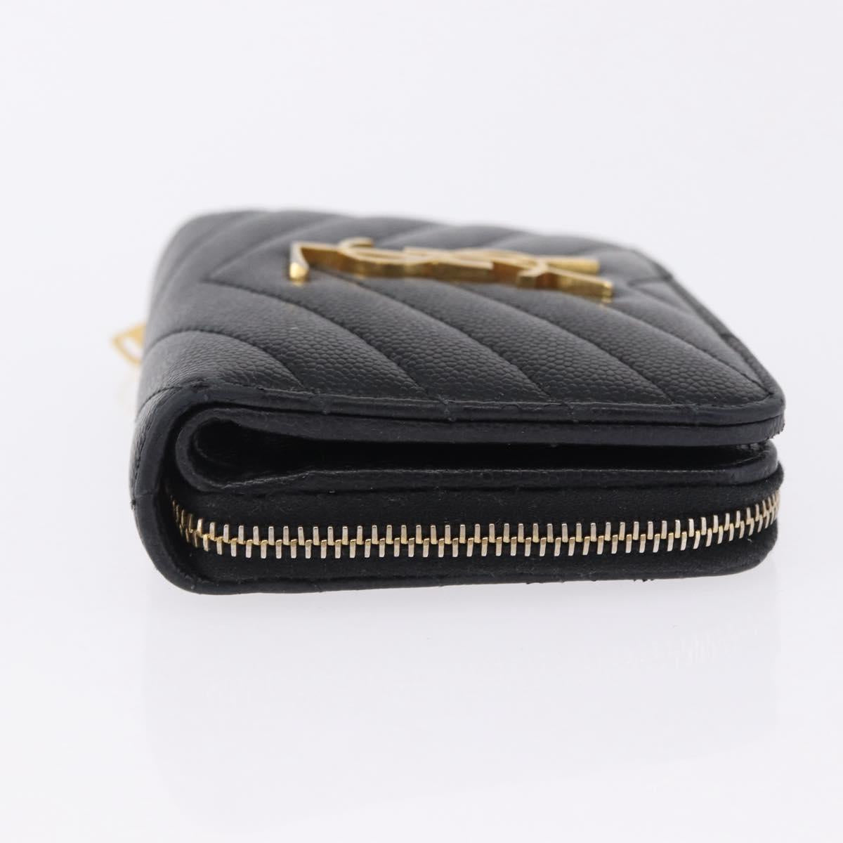 SAINT LAURENT Bifold Wallet Leather Black Gold Auth hk4039