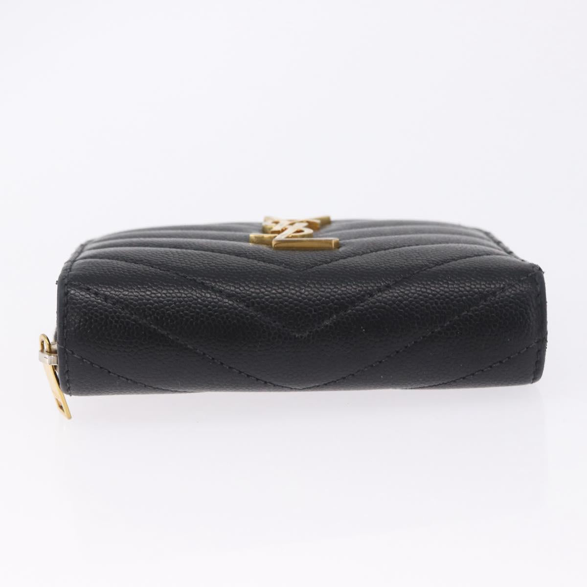 SAINT LAURENT Bifold Wallet Leather Black Gold Auth hk4039