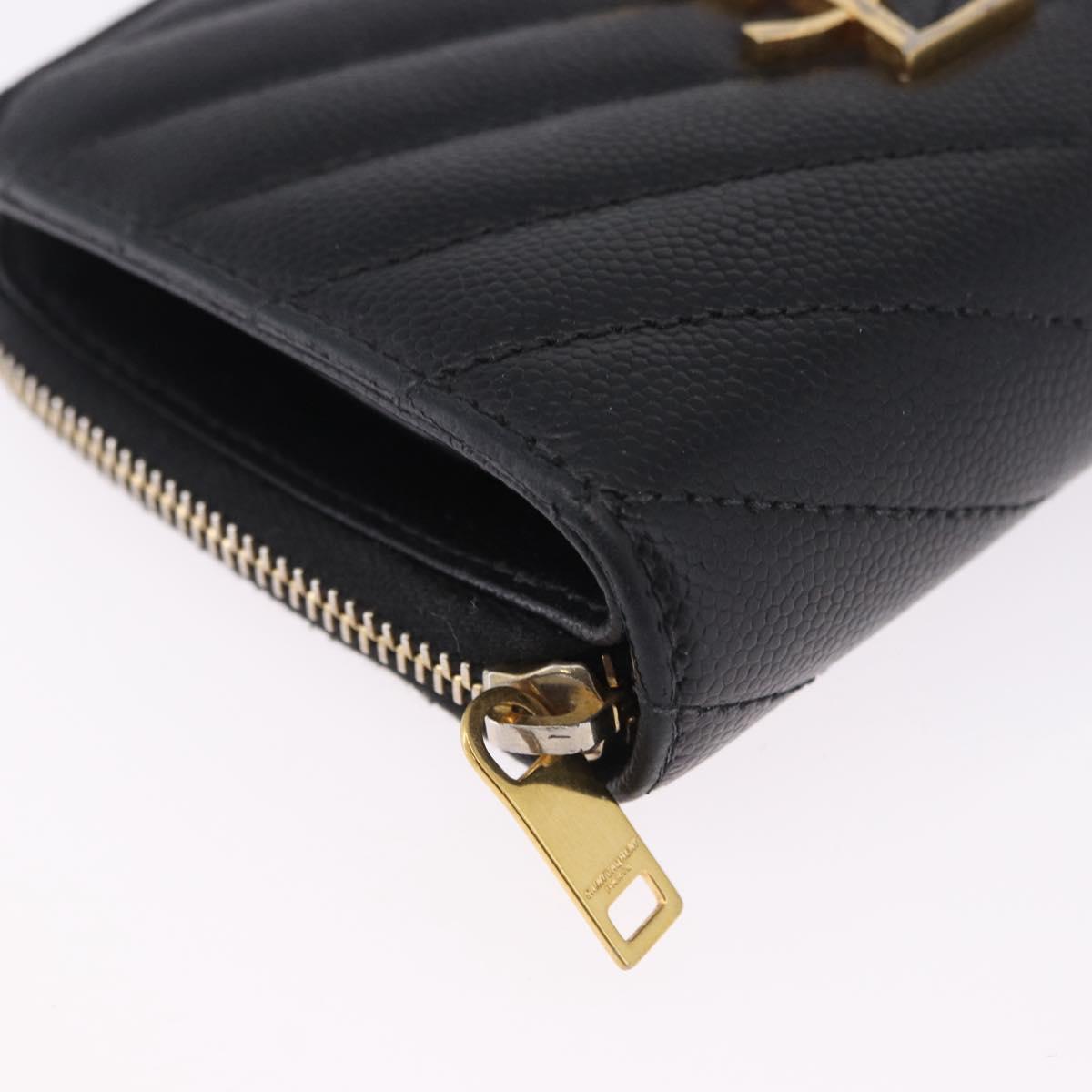 SAINT LAURENT Bifold Wallet Leather Black Gold Auth hk4039