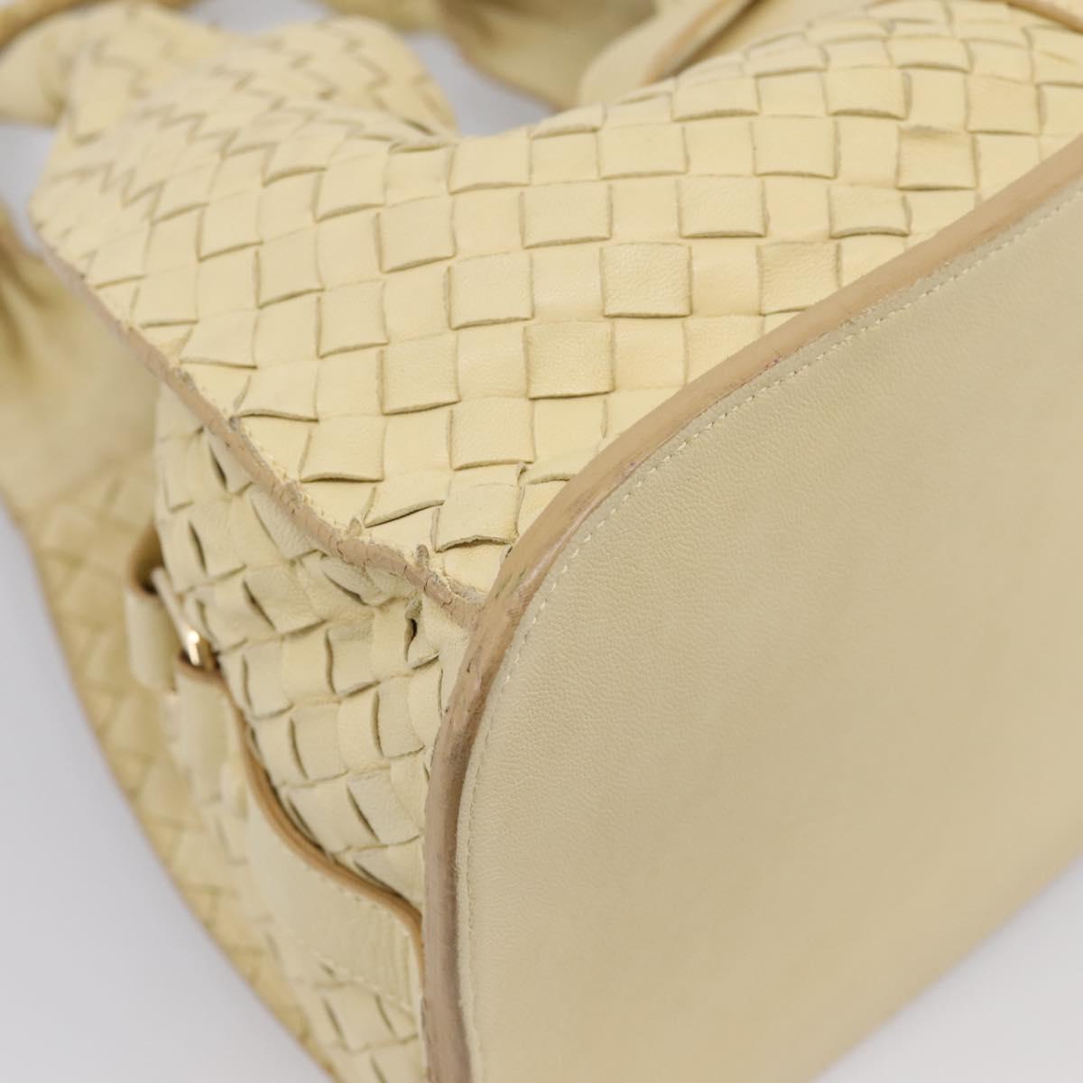 BOTTEGAVENETA INTRECCIATO Campana Small Hand Bag Leather Ivory Gold Auth hk4040A