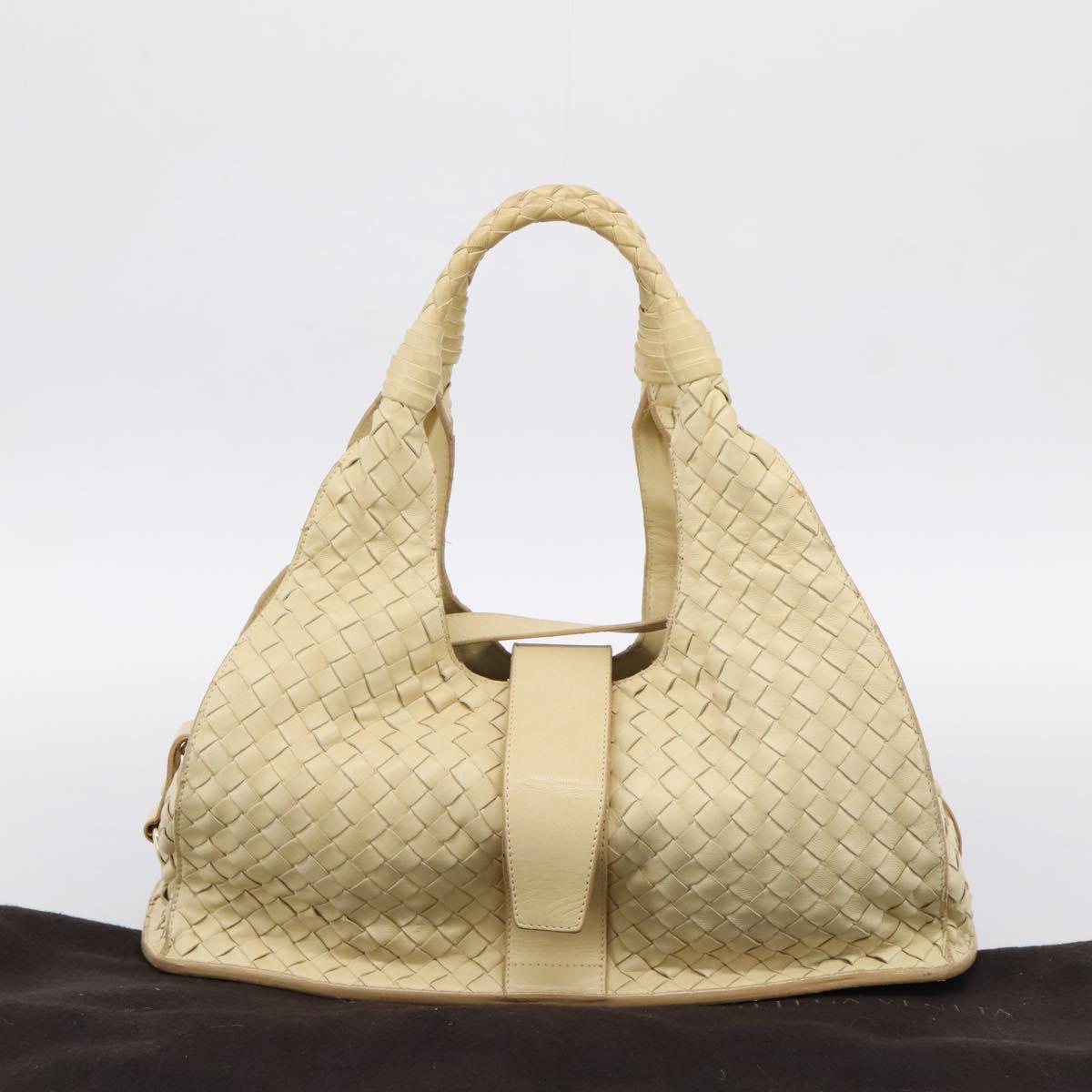 BOTTEGAVENETA INTRECCIATO Campana Small Hand Bag Leather Ivory Gold Auth hk4040A