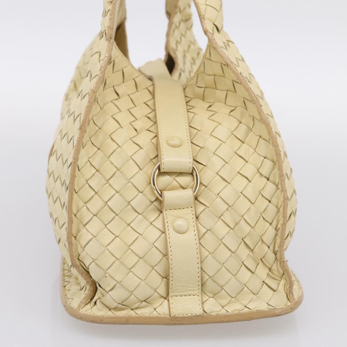 BOTTEGAVENETA INTRECCIATO Campana Small Hand Bag Leather Ivory Gold Auth hk4040A