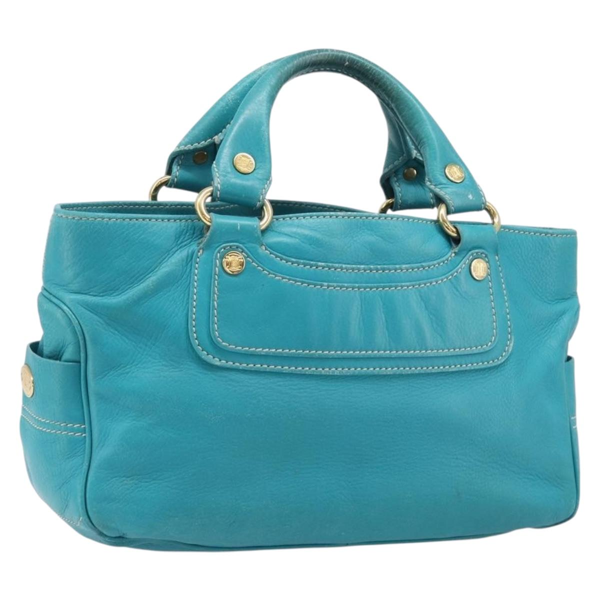 CELINE Boogie Bag Leather Light Blue Gold Auth hk4041